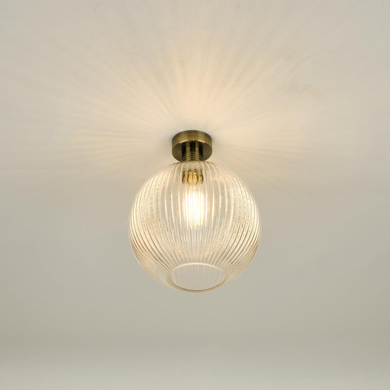 Dar Lighting Emerson Semi Flush Antique Brass Round Ribbed Glass  • EME4875-E02