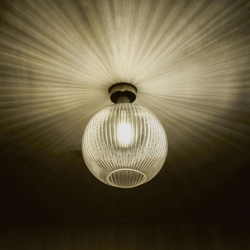 Dar Lighting Emerson Semi Flush Antique Brass Round Ribbed Glass  • EME4875-E02