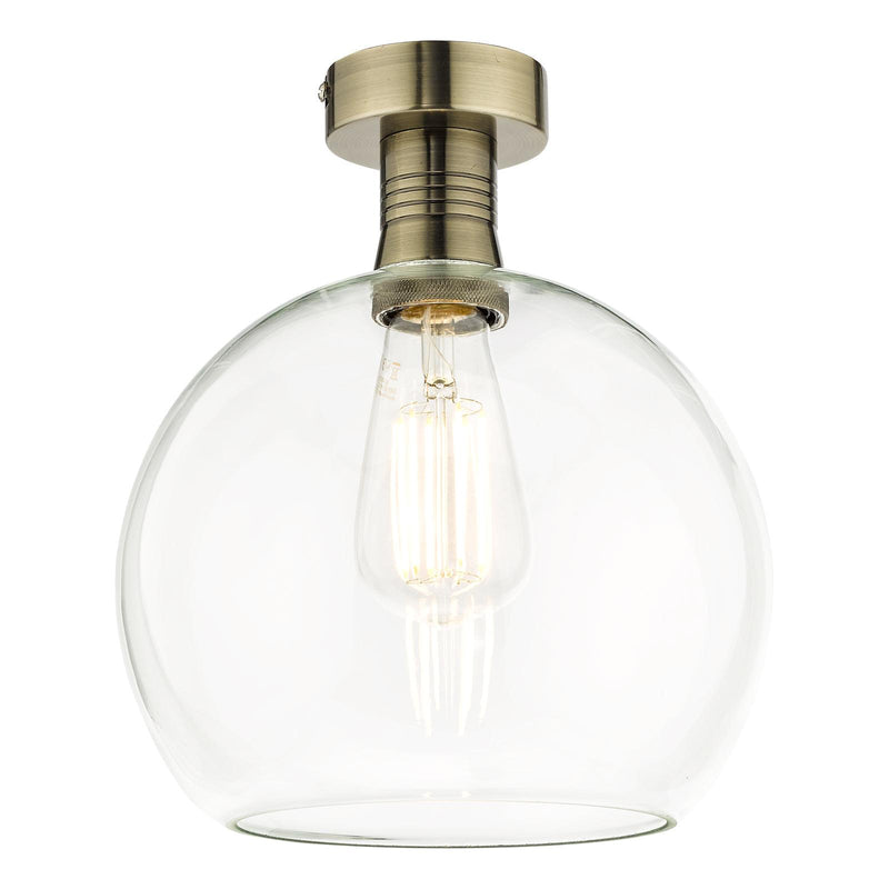 Dar Lighting Emerson Semi Flush Antique Brass Round Clear Glass  • EME4875-E03