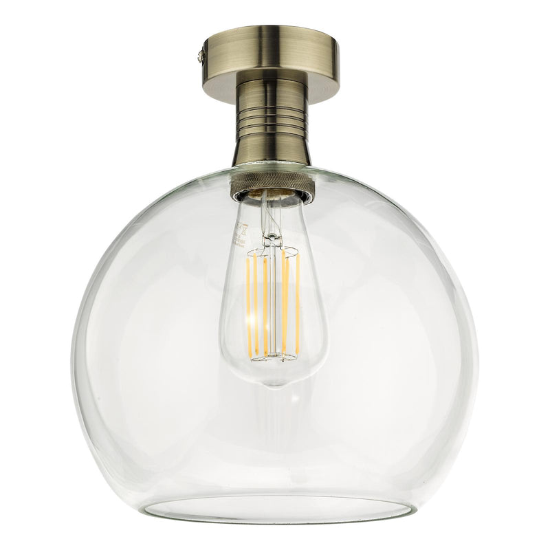 Dar Lighting Emerson Semi Flush Antique Brass Round Clear Glass  • EME4875-E03