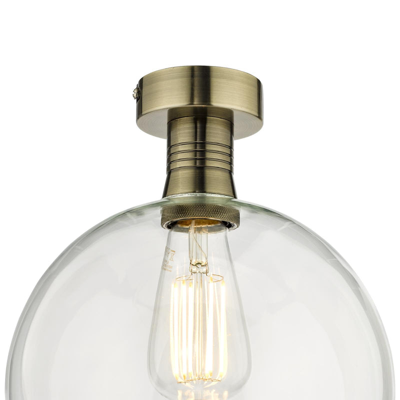 Dar Lighting Emerson Semi Flush Antique Brass Round Clear Glass  • EME4875-E03