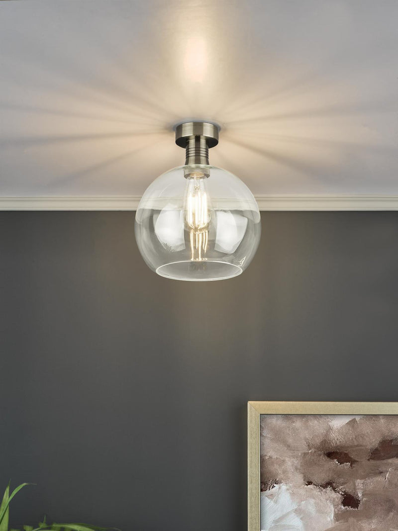 Dar Lighting Emerson Semi Flush Antique Brass Round Clear Glass  • EME4875-E03