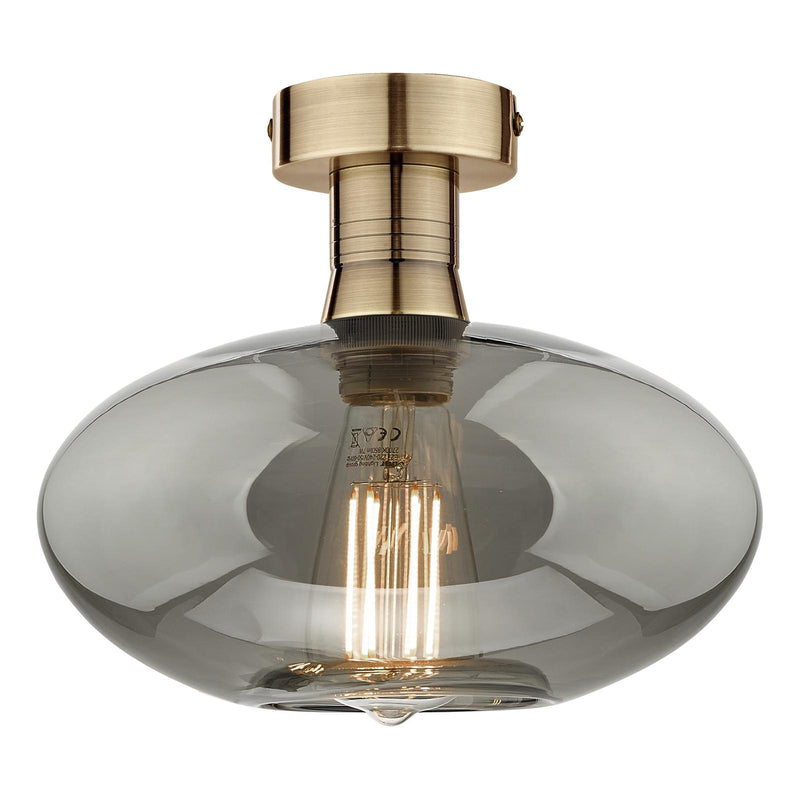 Dar Lighting Emerson Semi Flush Antique Brass Smoked Glass  • EME4875-E04