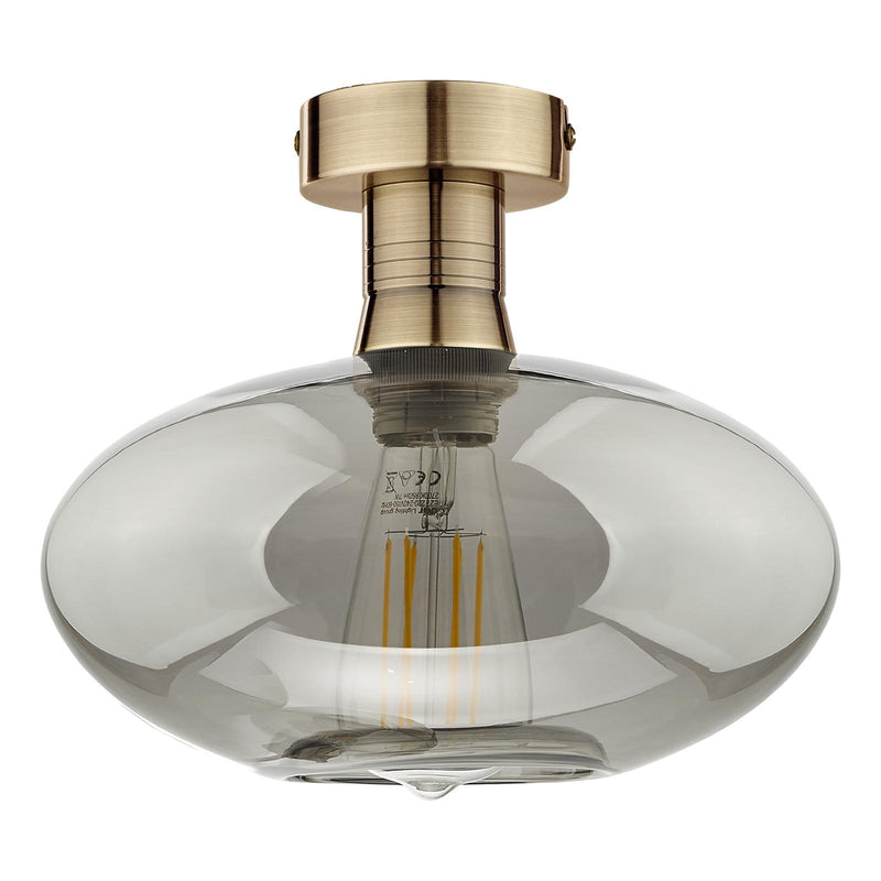 Dar Lighting Emerson Semi Flush Antique Brass Smoked Glass  • EME4875-E04