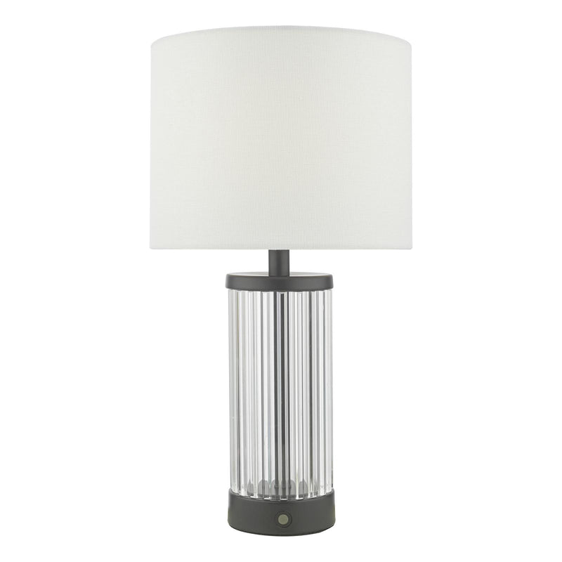 Dar Lighting Enrico Rechargeable Table Lamp Satin Black and Glass With Shade LED • ENR4122