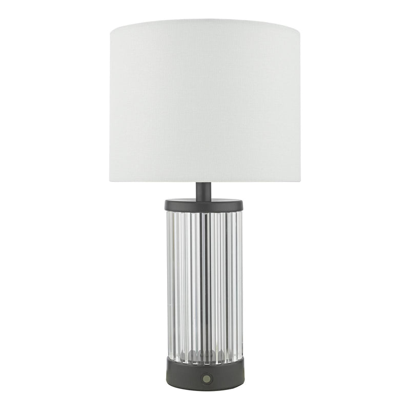 Dar Lighting Enrico Rechargeable Table Lamp Satin Black and Glass With Shade LED • ENR4122