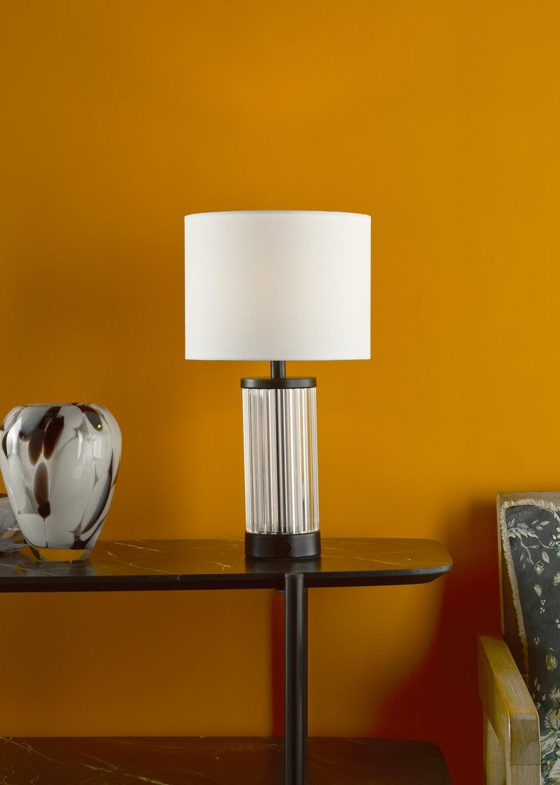 Dar Lighting Enrico Rechargeable Table Lamp Satin Black and Glass With Shade LED • ENR4122