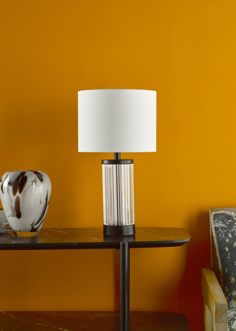 Dar Lighting Enrico Rechargeable Table Lamp Satin Black and Glass With Shade LED • ENR4122