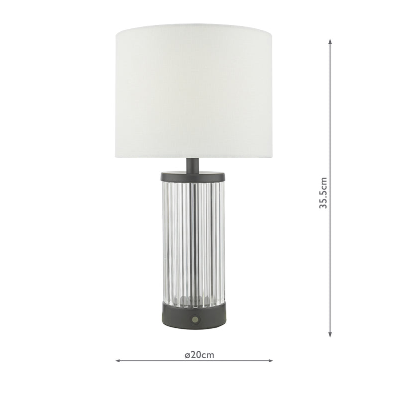 Dar Lighting Enrico Rechargeable Table Lamp Satin Black and Glass With Shade LED • ENR4122