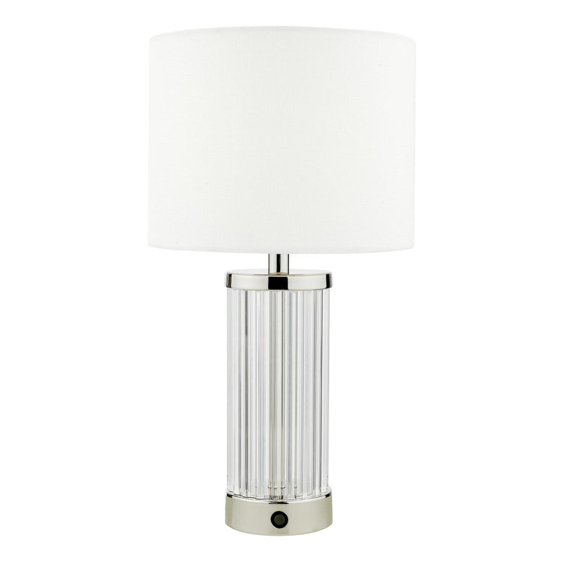 Dar Lighting Enrico Rechargeable Table Lamp Polished Nickel and Glass With Shade LED • ENR4138