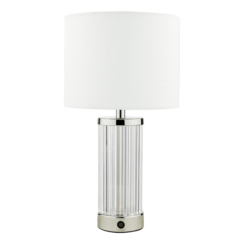 Dar Lighting Enrico Rechargeable Table Lamp Polished Nickel and Glass With Shade LED • ENR4138