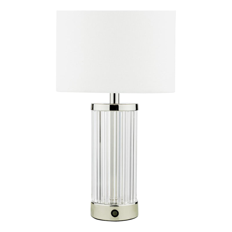 Dar Lighting Enrico Rechargeable Table Lamp Polished Nickel and Glass With Shade LED • ENR4138