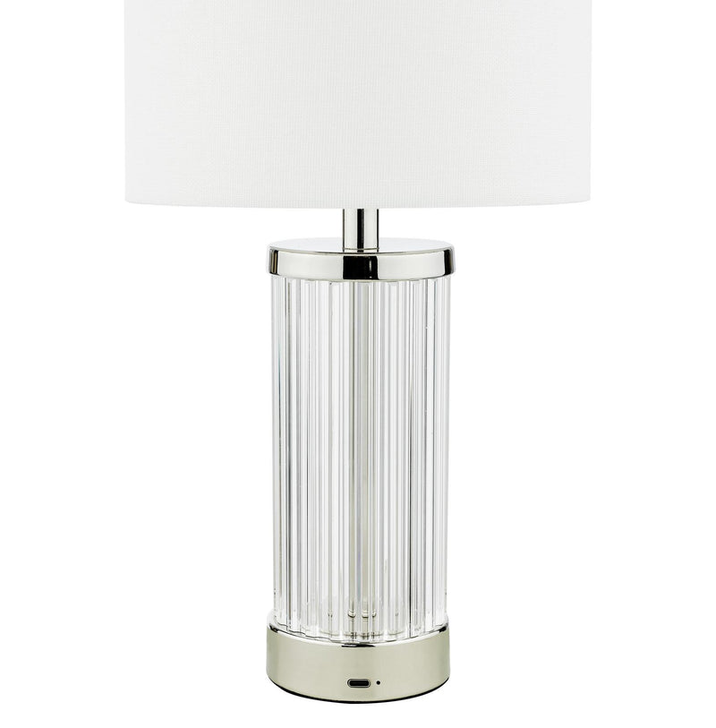 Dar Lighting Enrico Rechargeable Table Lamp Polished Nickel and Glass With Shade LED • ENR4138