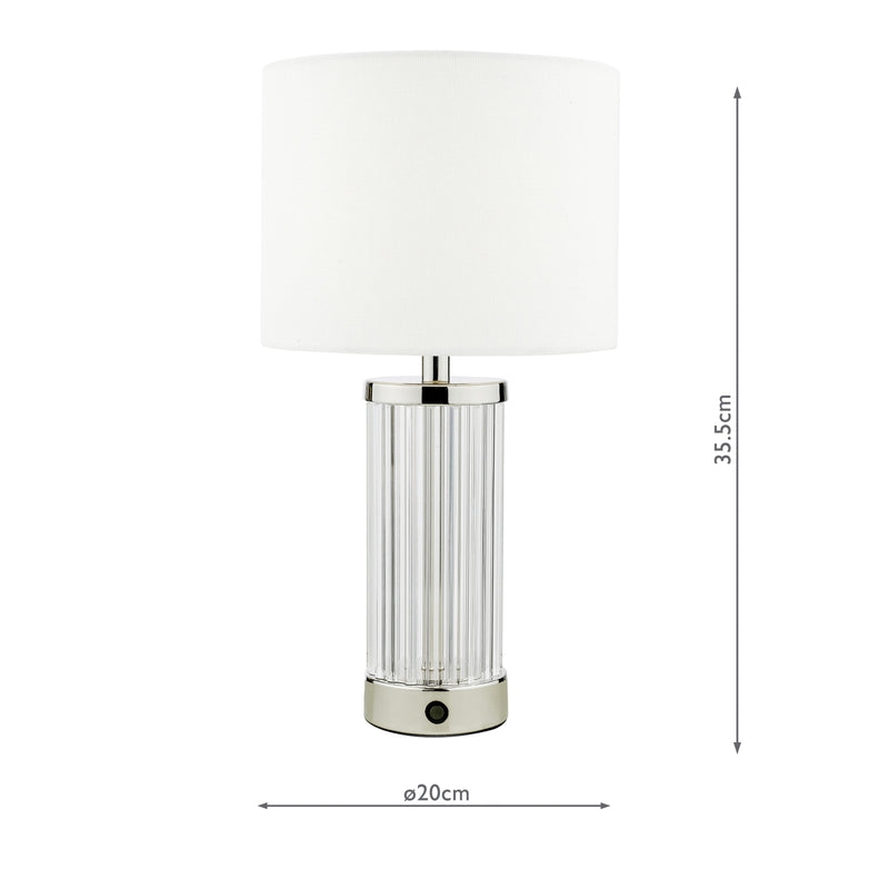 Dar Lighting Enrico Rechargeable Table Lamp Polished Nickel and Glass With Shade LED • ENR4138