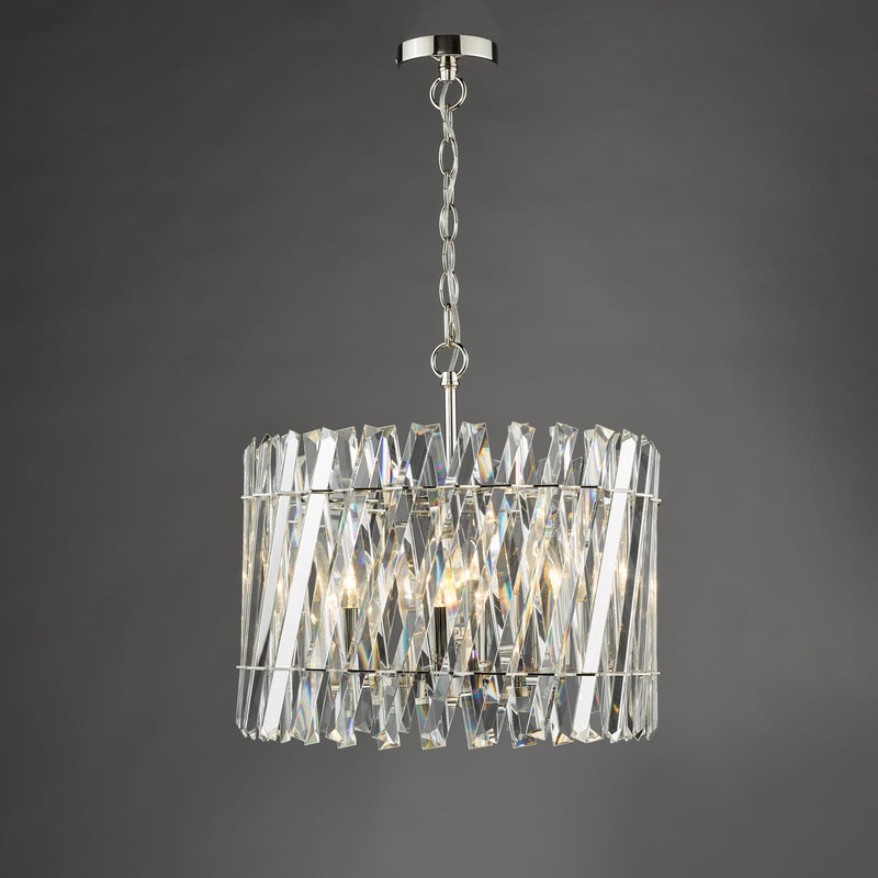 Dar Lighting Entwine 6 Light Pendant Polished Nickel and Crystal • ENT0638