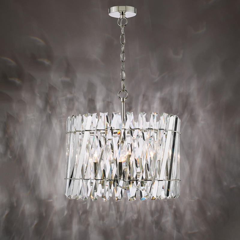 Dar Lighting Entwine 6 Light Pendant Polished Nickel and Crystal • ENT0638