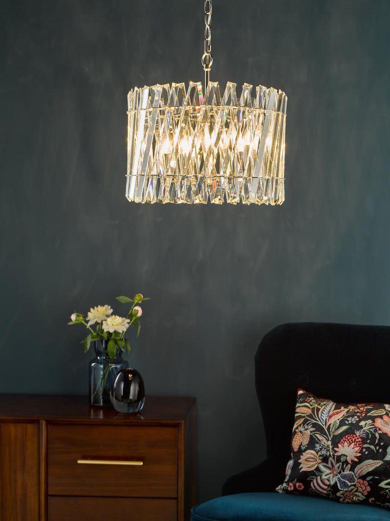 Dar Lighting Entwine 6 Light Pendant Polished Nickel and Crystal • ENT0638