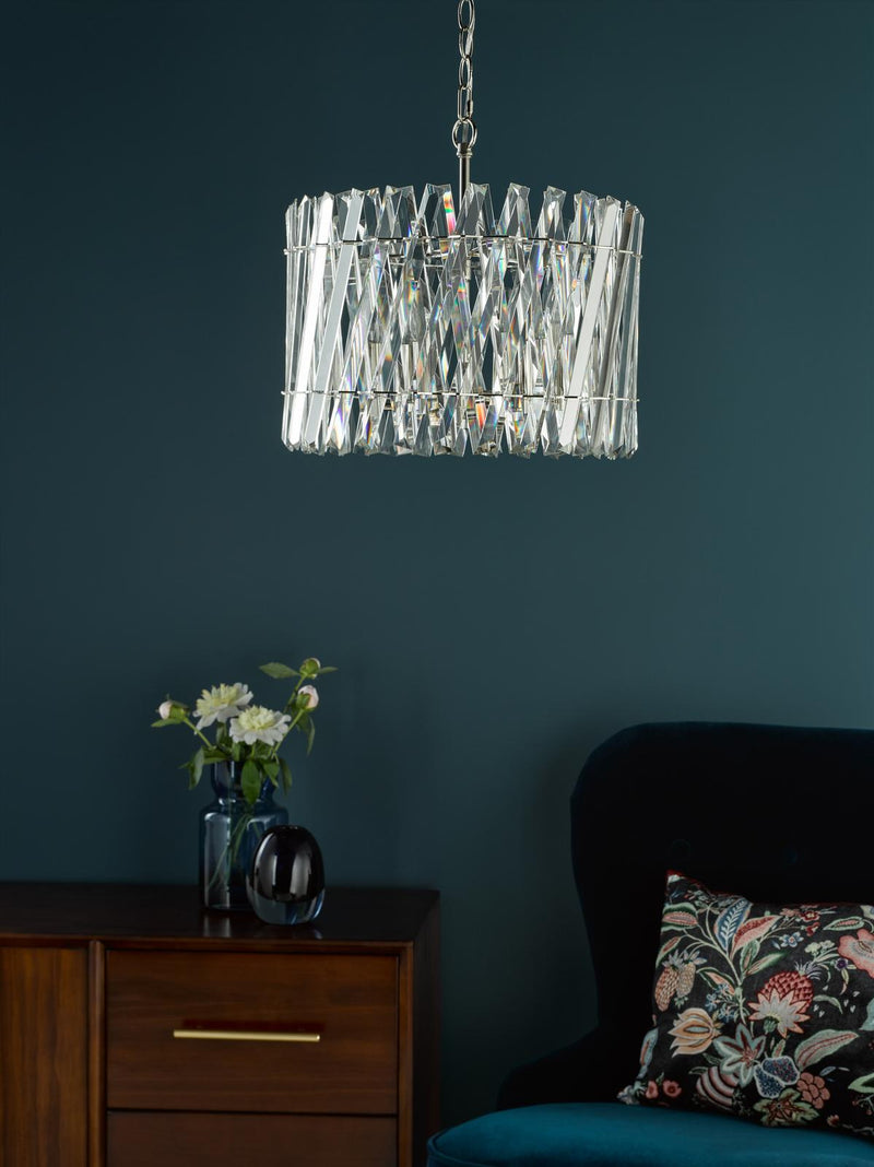 Dar Lighting Entwine 6 Light Pendant Polished Nickel and Crystal • ENT0638