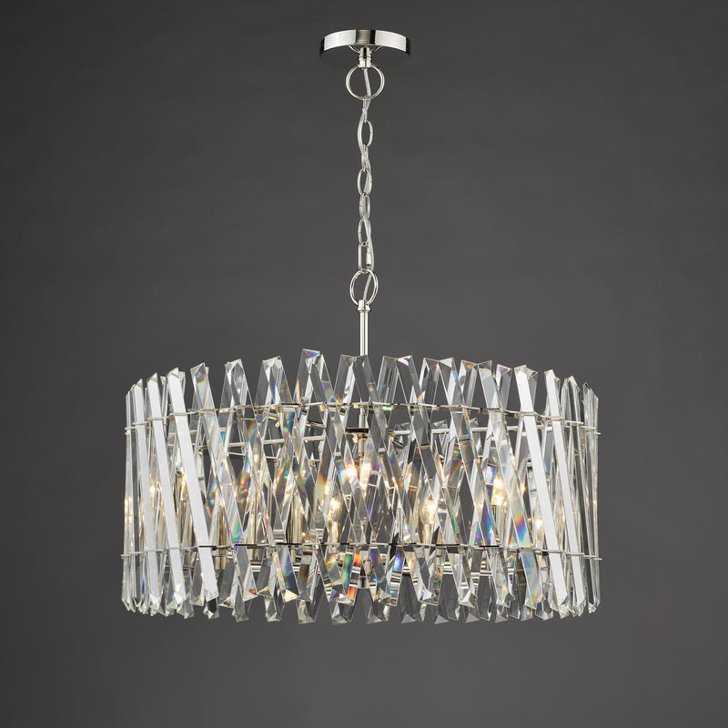 Dar Lighting Entwine 8 Light Pendant Polished Nickel and Crystal • ENT0838