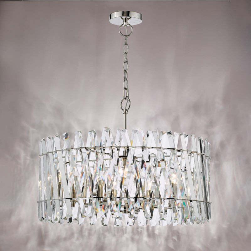 Dar Lighting Entwine 8 Light Pendant Polished Nickel and Crystal • ENT0838