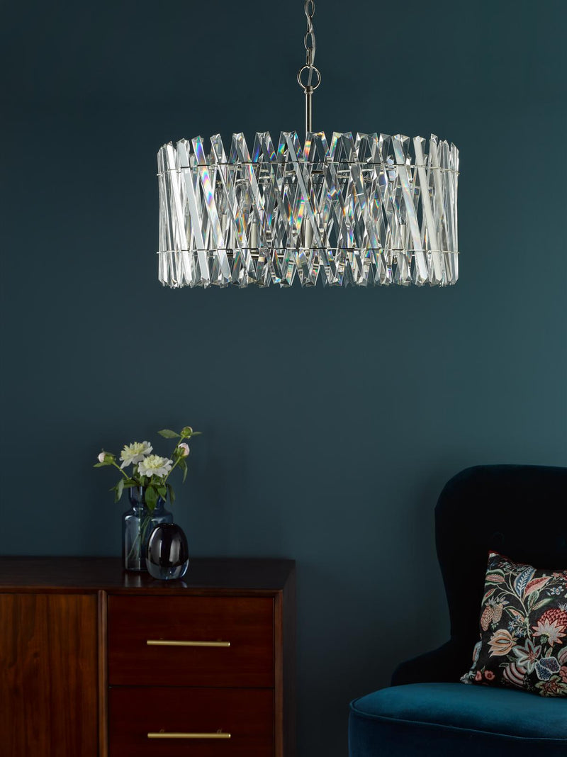 Dar Lighting Entwine 8 Light Pendant Polished Nickel and Crystal • ENT0838