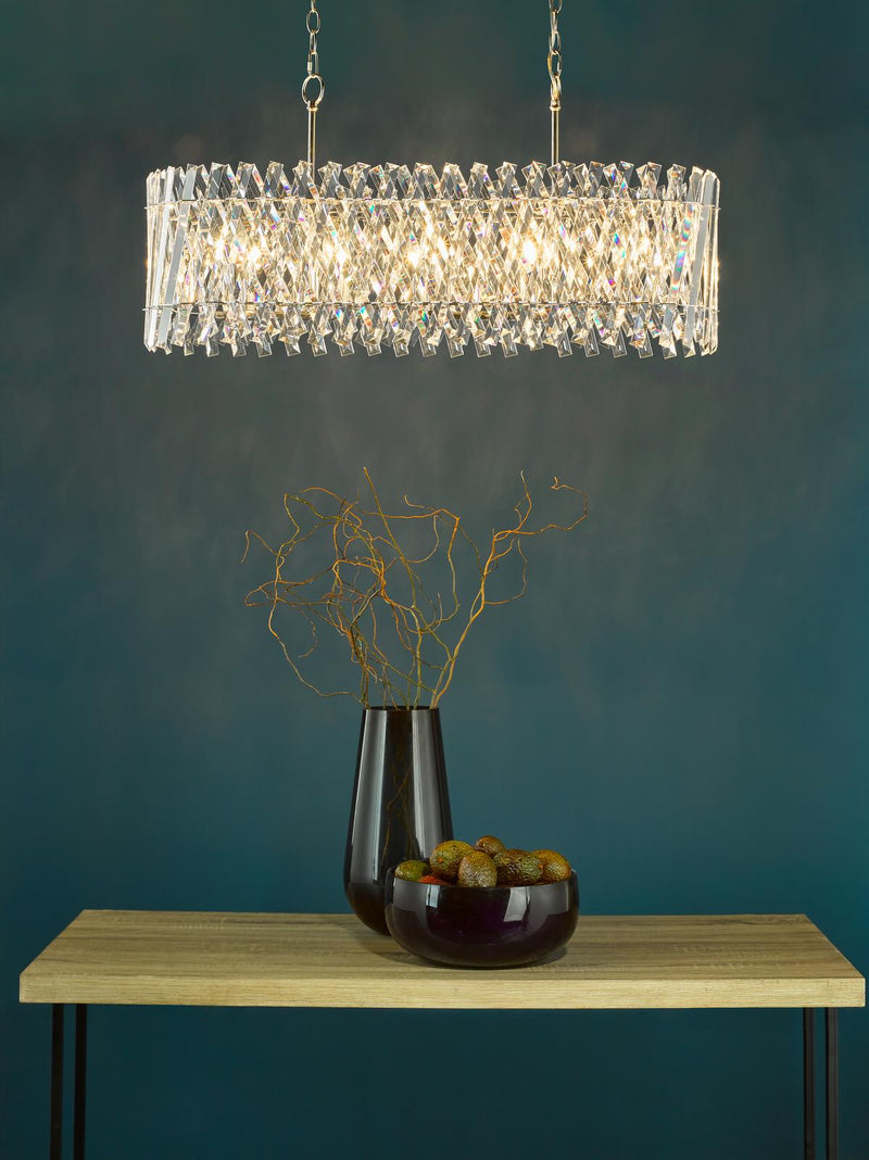 Dar Lighting Entwine 10 Light Bar Pendant Polished Nickel and Crystal • ENT2338