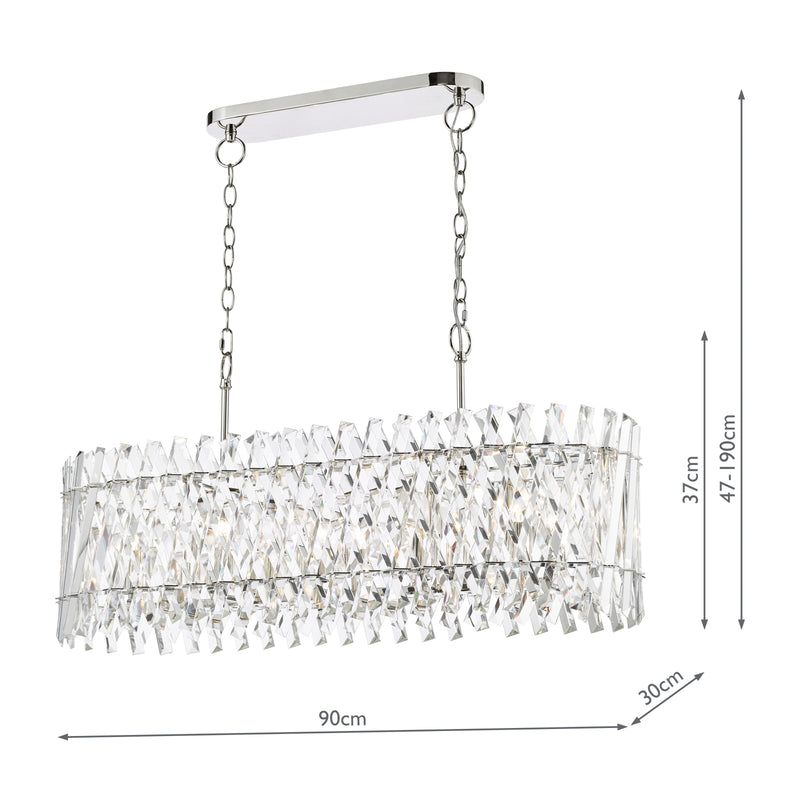Dar Lighting Entwine 10 Light Bar Pendant Polished Nickel and Crystal • ENT2338