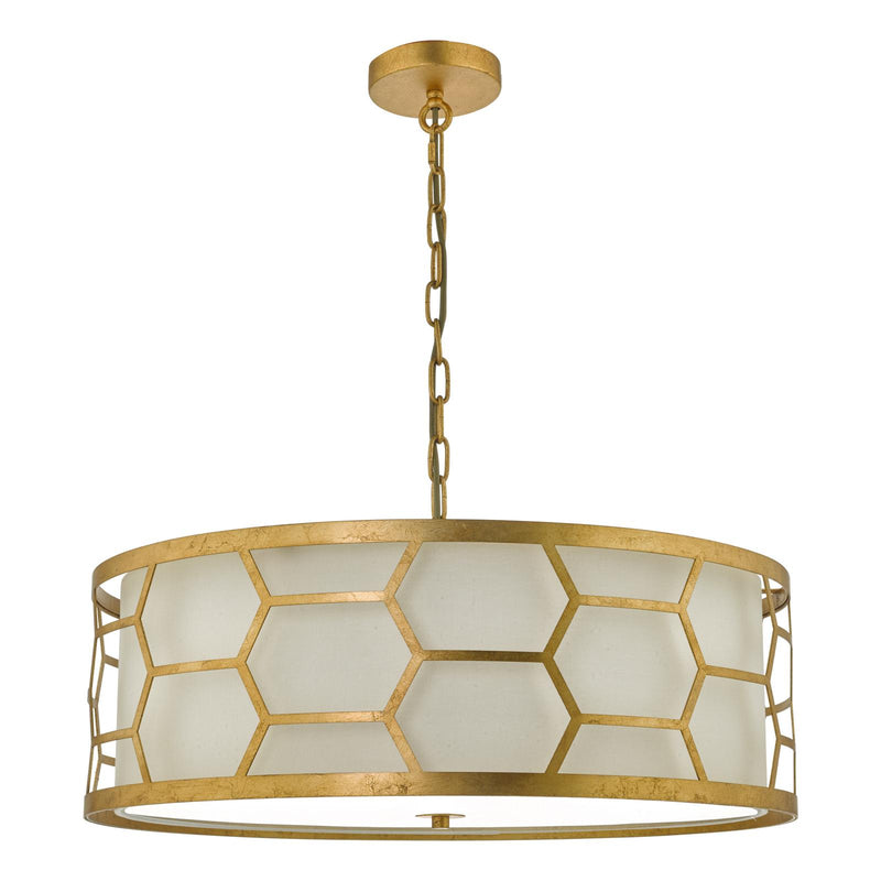 Dar Lighting Epstein 4 Light Pendant Gold With Ivory Shade & Glass Diffuser • EPS0412