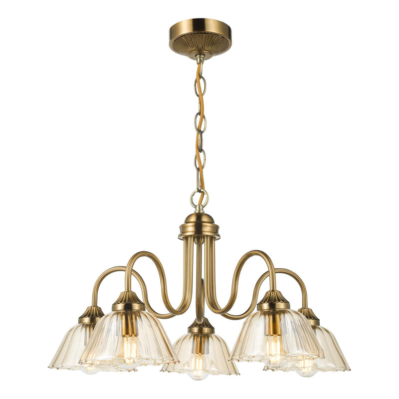 Dar Lighting Erika 5 Light Pendant Antique Bronze and Amber Glass • ERI0563