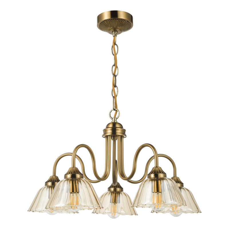 Dar Lighting Erika 5 Light Pendant Antique Bronze and Amber Glass • ERI0563