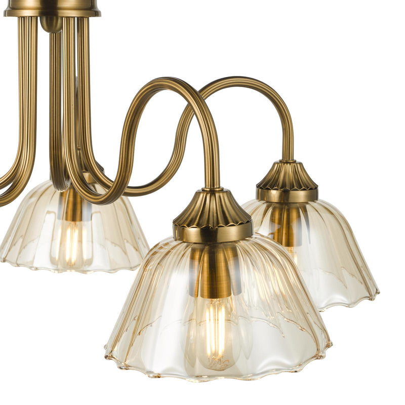 Dar Lighting Erika 5 Light Pendant Antique Bronze and Amber Glass • ERI0563