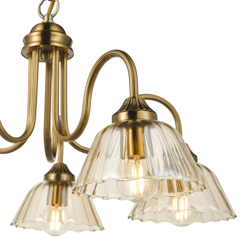 Dar Lighting Erika 5 Light Pendant Antique Bronze and Amber Glass • ERI0563