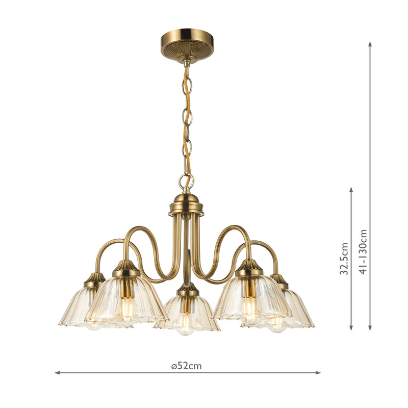 Dar Lighting Erika 5 Light Pendant Antique Bronze and Amber Glass • ERI0563