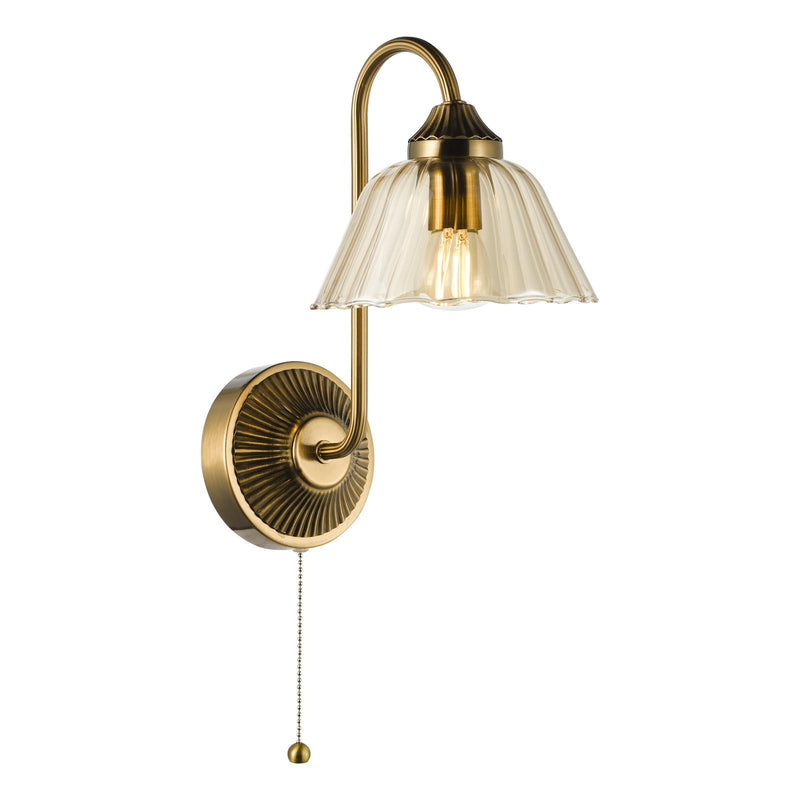 Dar Lighting Erika Wall Light Antique Bronze and Amber Glass • ERI0763