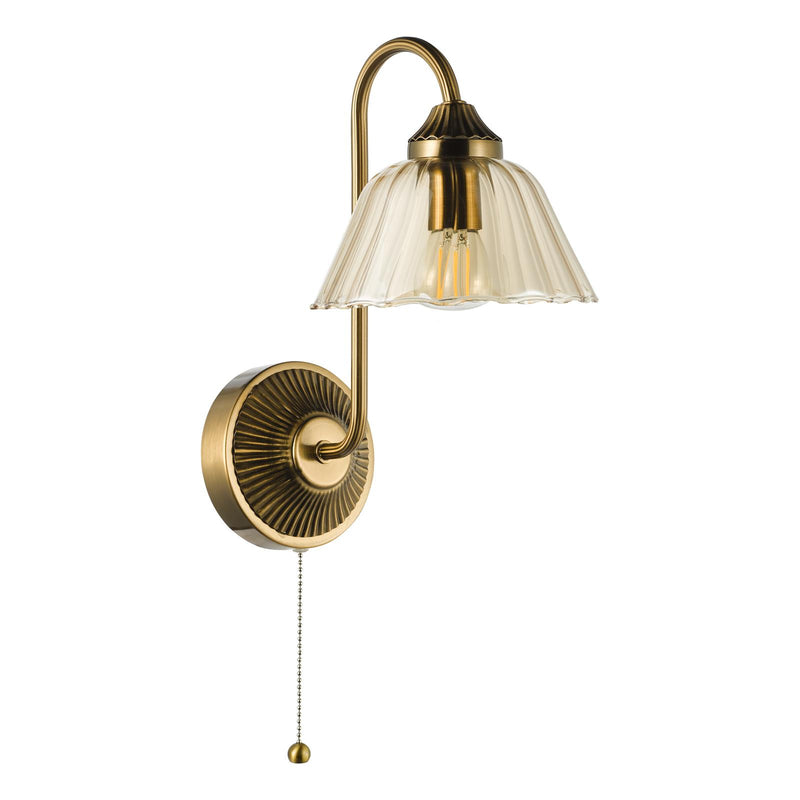 Dar Lighting Erika Wall Light Antique Bronze and Amber Glass • ERI0763