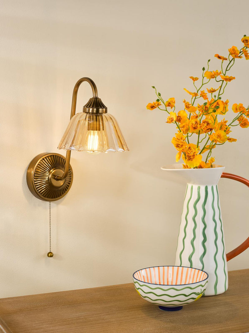 Dar Lighting Erika Wall Light Antique Bronze and Amber Glass • ERI0763