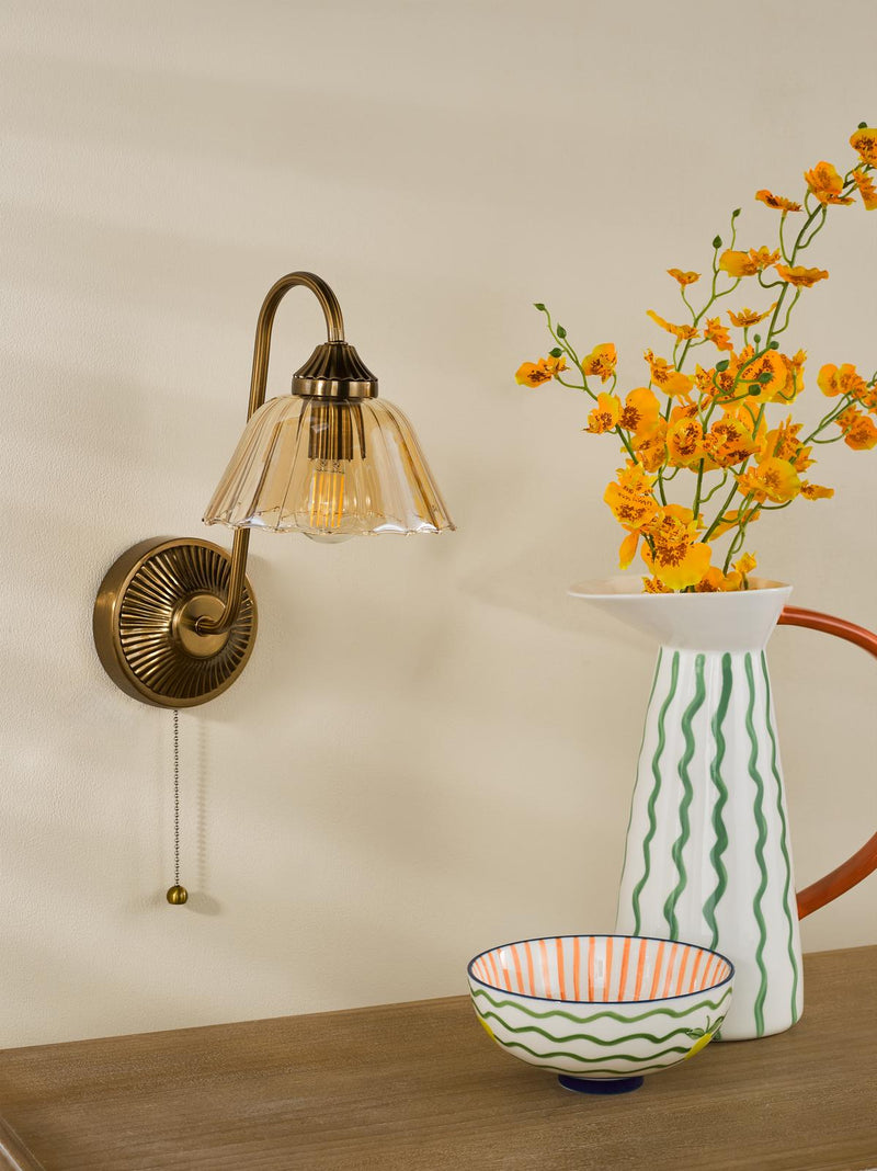 Dar Lighting Erika Wall Light Antique Bronze and Amber Glass • ERI0763