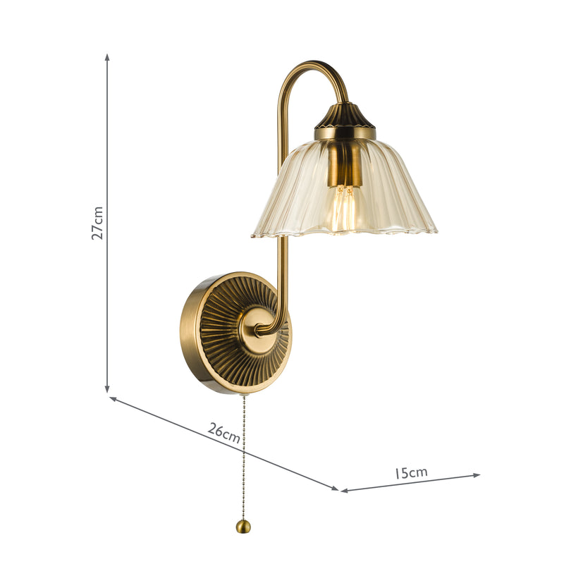 Dar Lighting Erika Wall Light Antique Bronze and Amber Glass • ERI0763