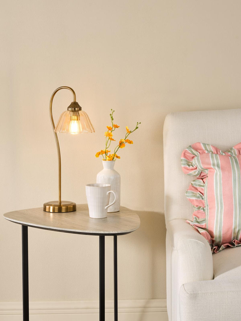 Dar Lighting Erika Table Lamp Antique Bronze and Amber Glass • ERI4263