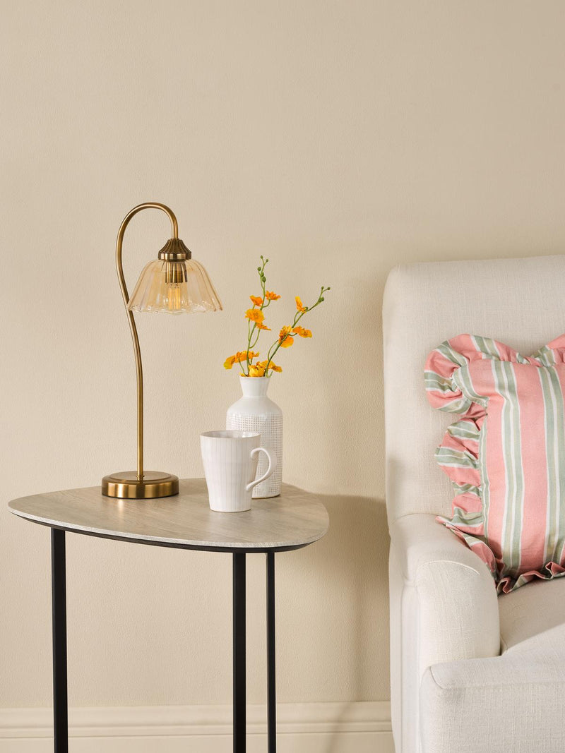 Dar Lighting Erika Table Lamp Antique Bronze and Amber Glass • ERI4263