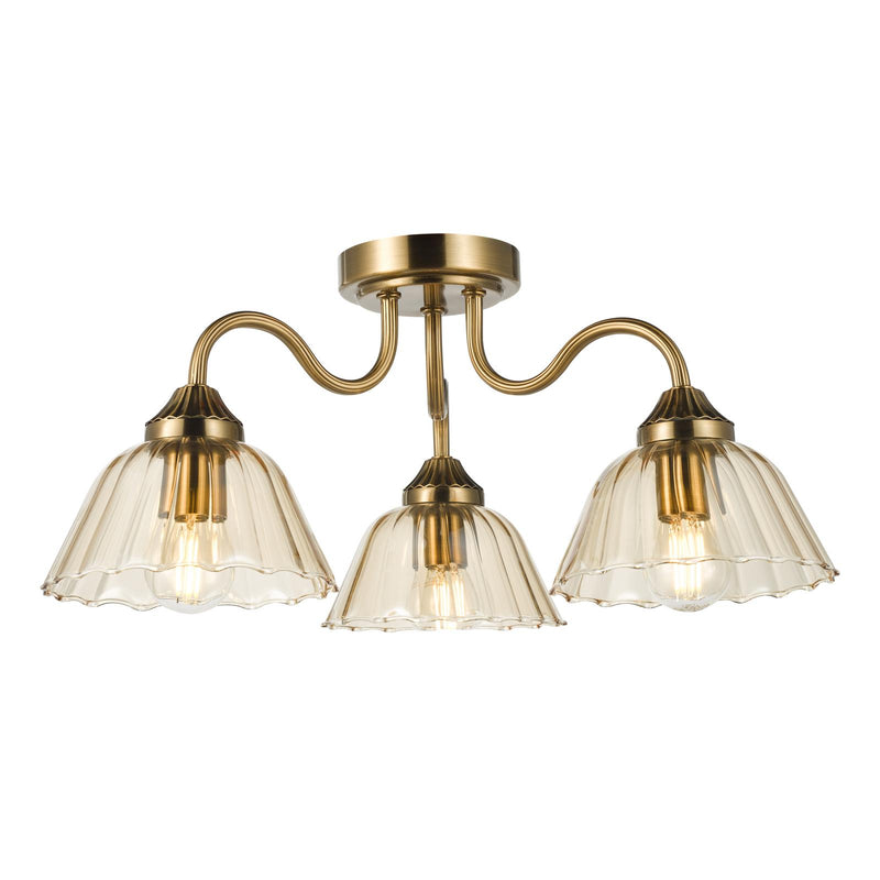 Dar Lighting Erika 3 Light Semi-Flush Antique Bronze and Amber Glass • ERI5363