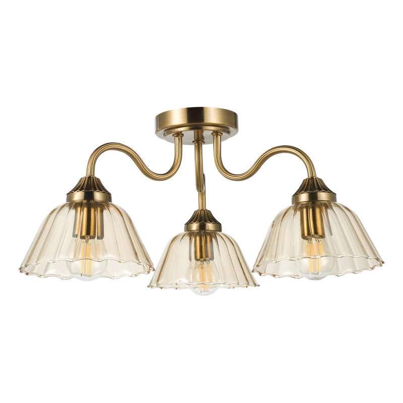Dar Lighting Erika 3 Light Semi-Flush Antique Bronze and Amber Glass • ERI5363