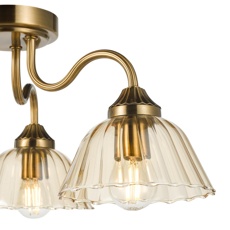 Dar Lighting Erika 3 Light Semi-Flush Antique Bronze and Amber Glass • ERI5363