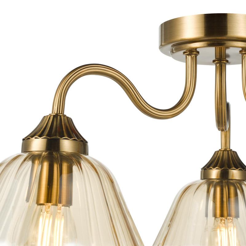 Dar Lighting Erika 3 Light Semi-Flush Antique Bronze and Amber Glass • ERI5363