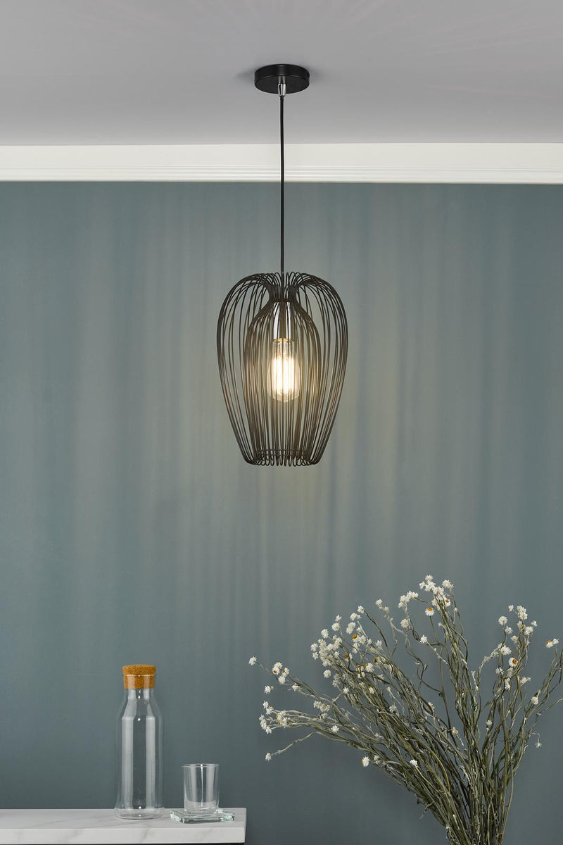 Dar Lighting Ero 1 Light Single Pendant Black And Chrome • ERO0122
