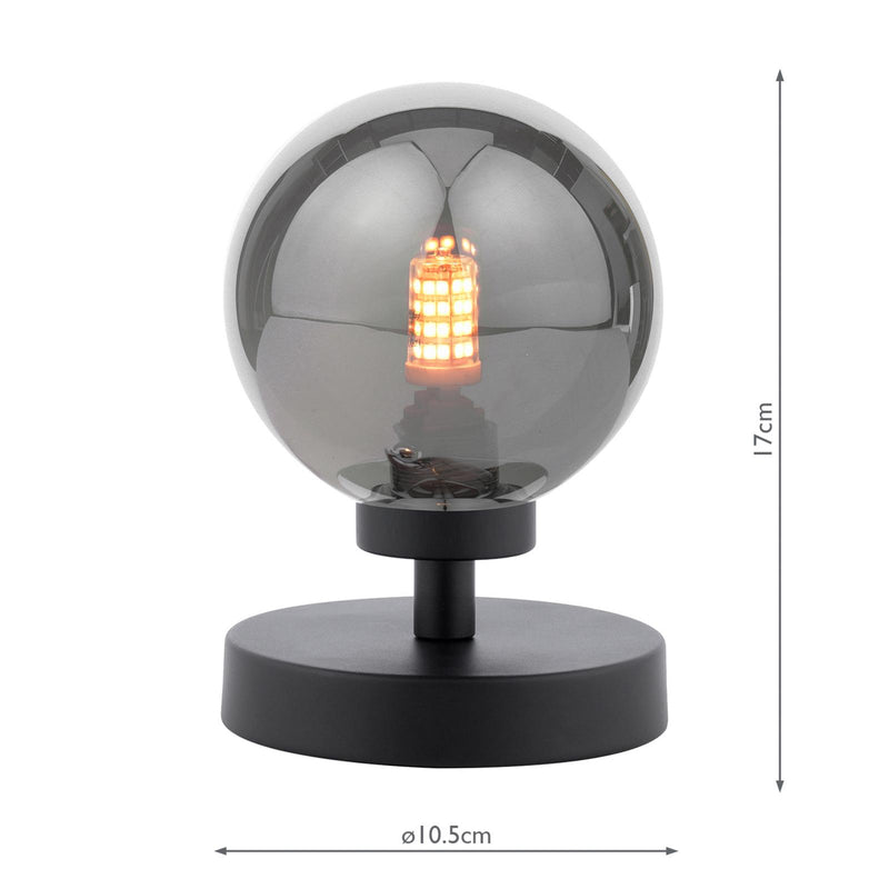 Dar Lighting Esben Touch Table Lamp Matt Black With Smoked Glass • ESB4122-01
