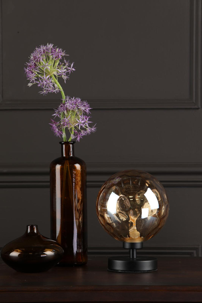 Dar Lighting Esben Touch Table Lamp Matt Black With Amber Dimpled Glass • ESB4122-11