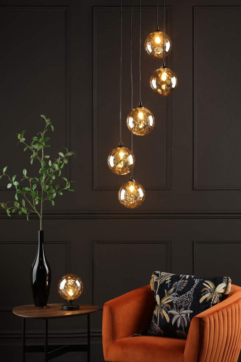 Dar Lighting Esben Touch Table Lamp Matt Black With Amber Dimpled Glass • ESB4122-11