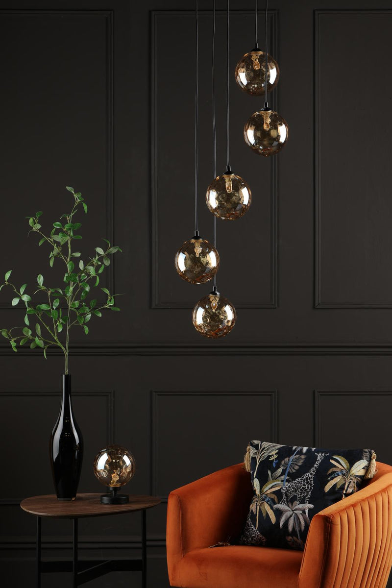 Dar Lighting Esben Touch Table Lamp Matt Black With Amber Dimpled Glass • ESB4122-11