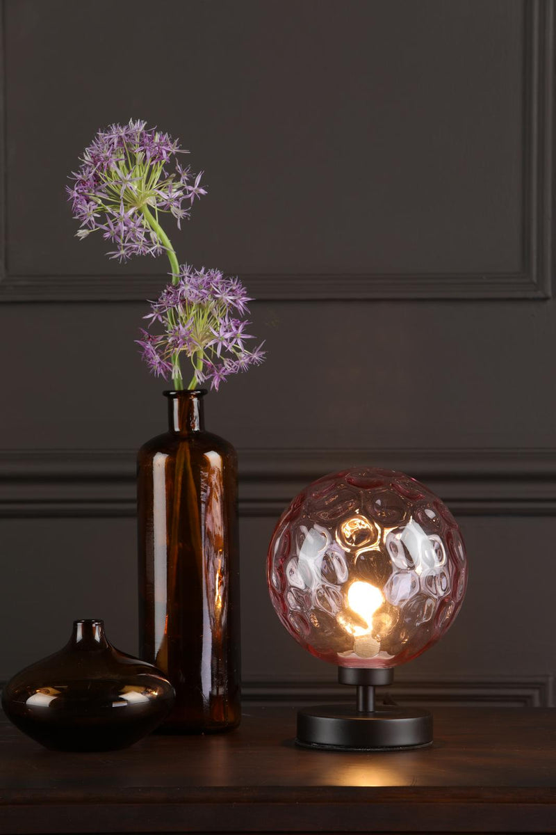 Dar Lighting Esben Touch Table Lamp Matt Black With Pink Dimpled Glass • ESB4122-13